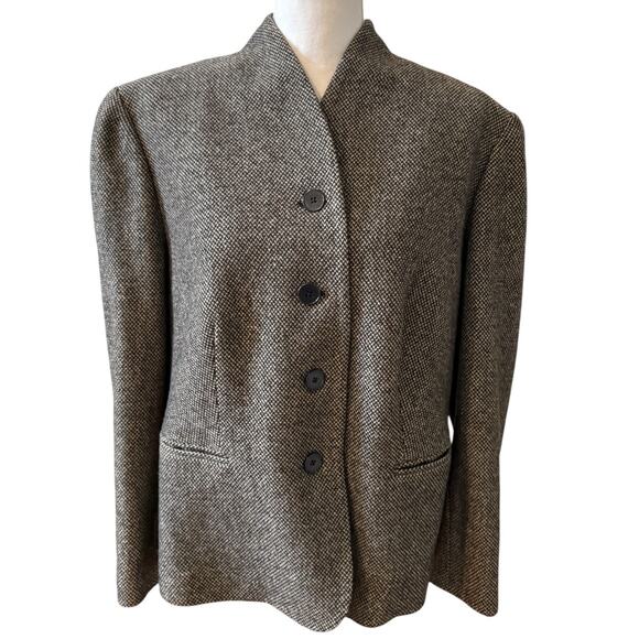 Ralph Lauren LRL Wool Tweed Collarless Blazer Black Beige 18W - Picture 1 of 5